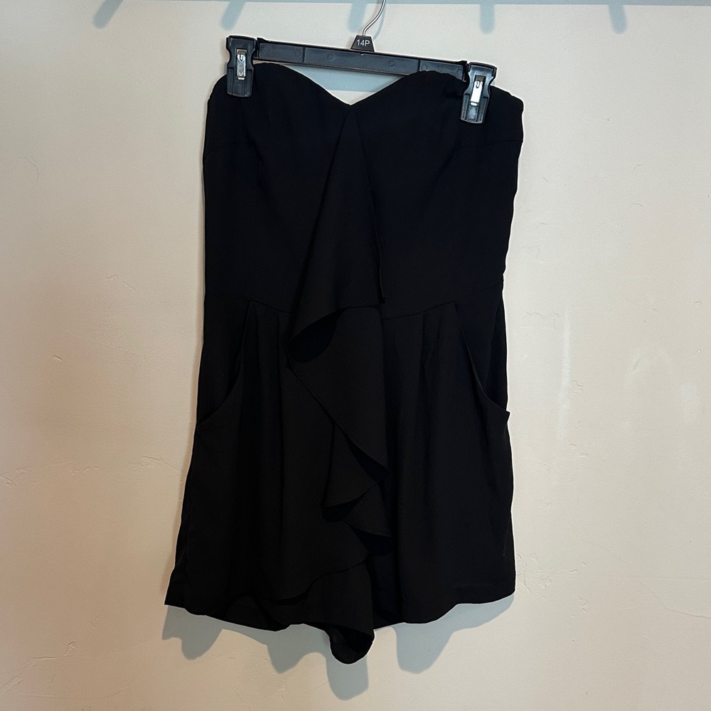 Express Black Strapless Ruffled Romper